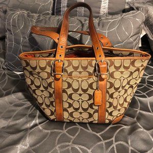 Coach Tan Tote Purse (Orange Interior)